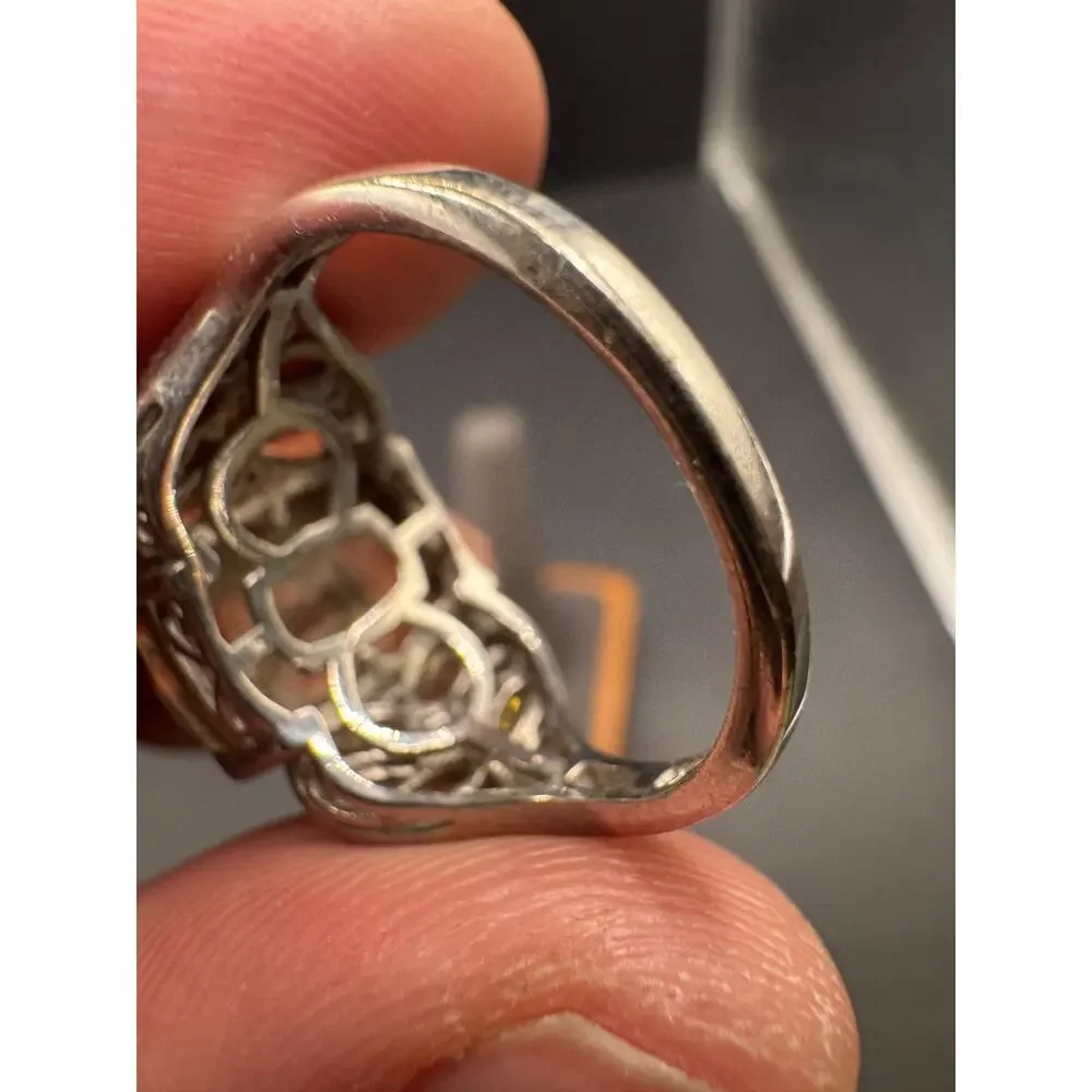 STS Spiny Oyster Cabochon & Citrine Gemstone Sterling Silver 925 Ring Size 9.75